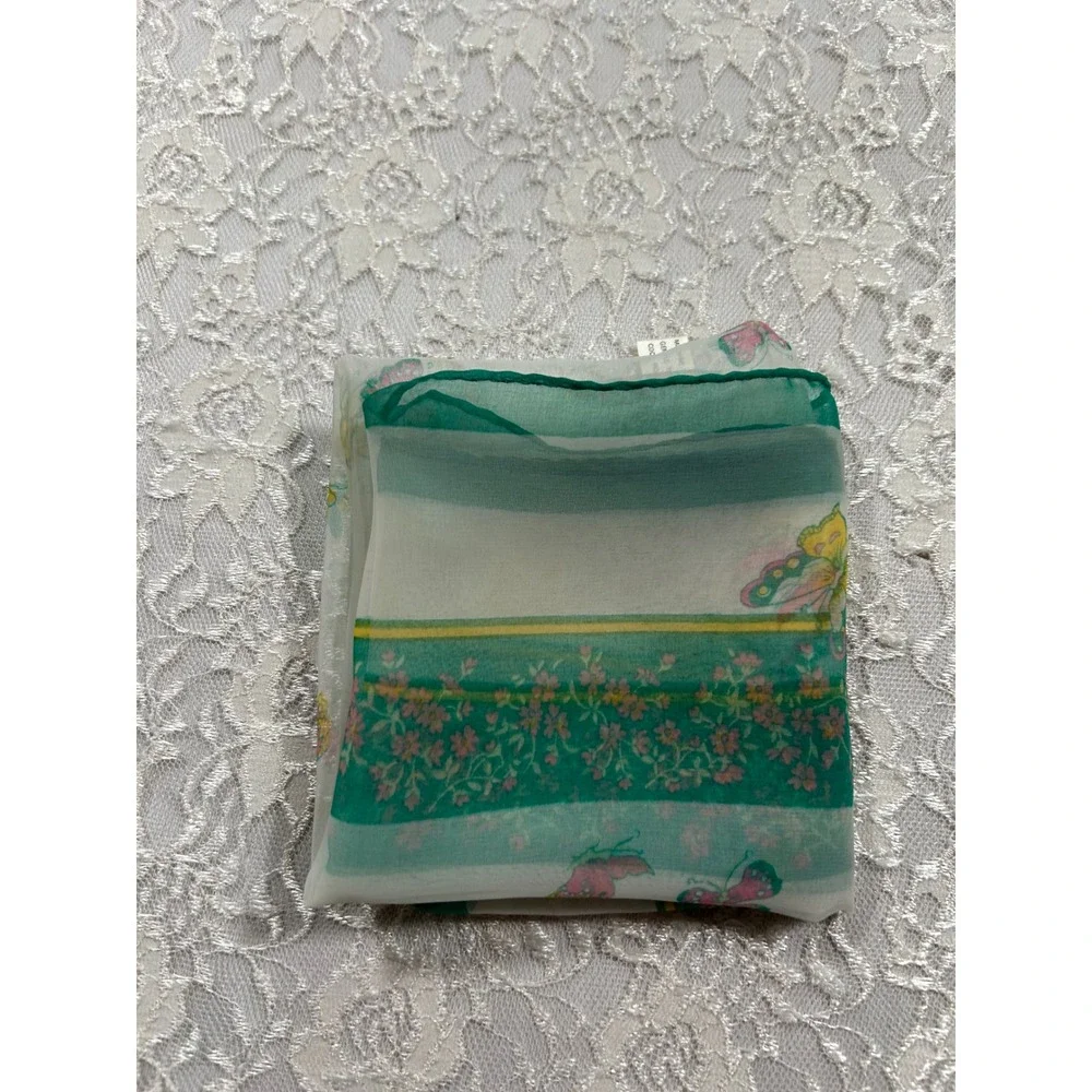 Vintage Sheer Butterfly Floral Scarf Japan Bandana Coquette Fairy Cottagecore
